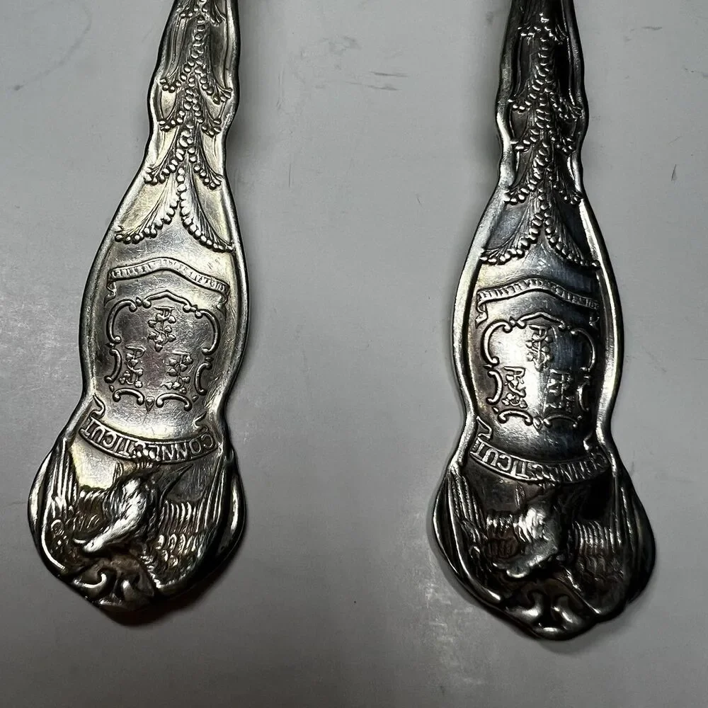 Lot of 2 Vintage Wm Rogers & Son AA Connecticut State Souvenir Spoons Eagle Seal